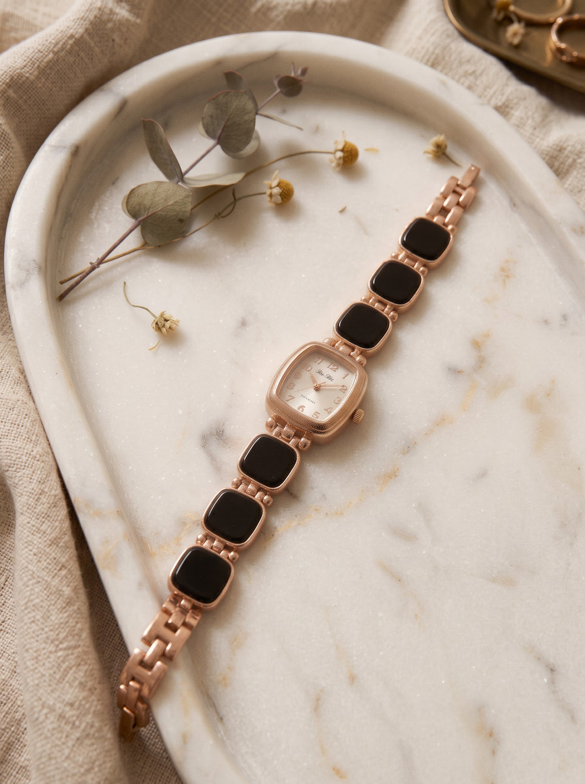 Blush Pink Enamel Bracelet Chain Vintage Watch for Women