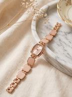 Blush Pink Enamel Bracelet Chain Vintage Watch for Women