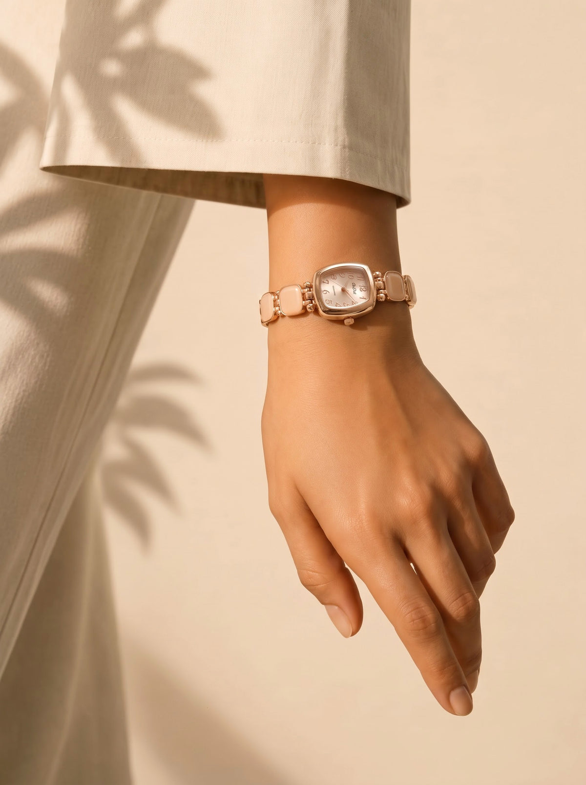 Blush Pink Enamel Bracelet Chain Vintage Watch for Women